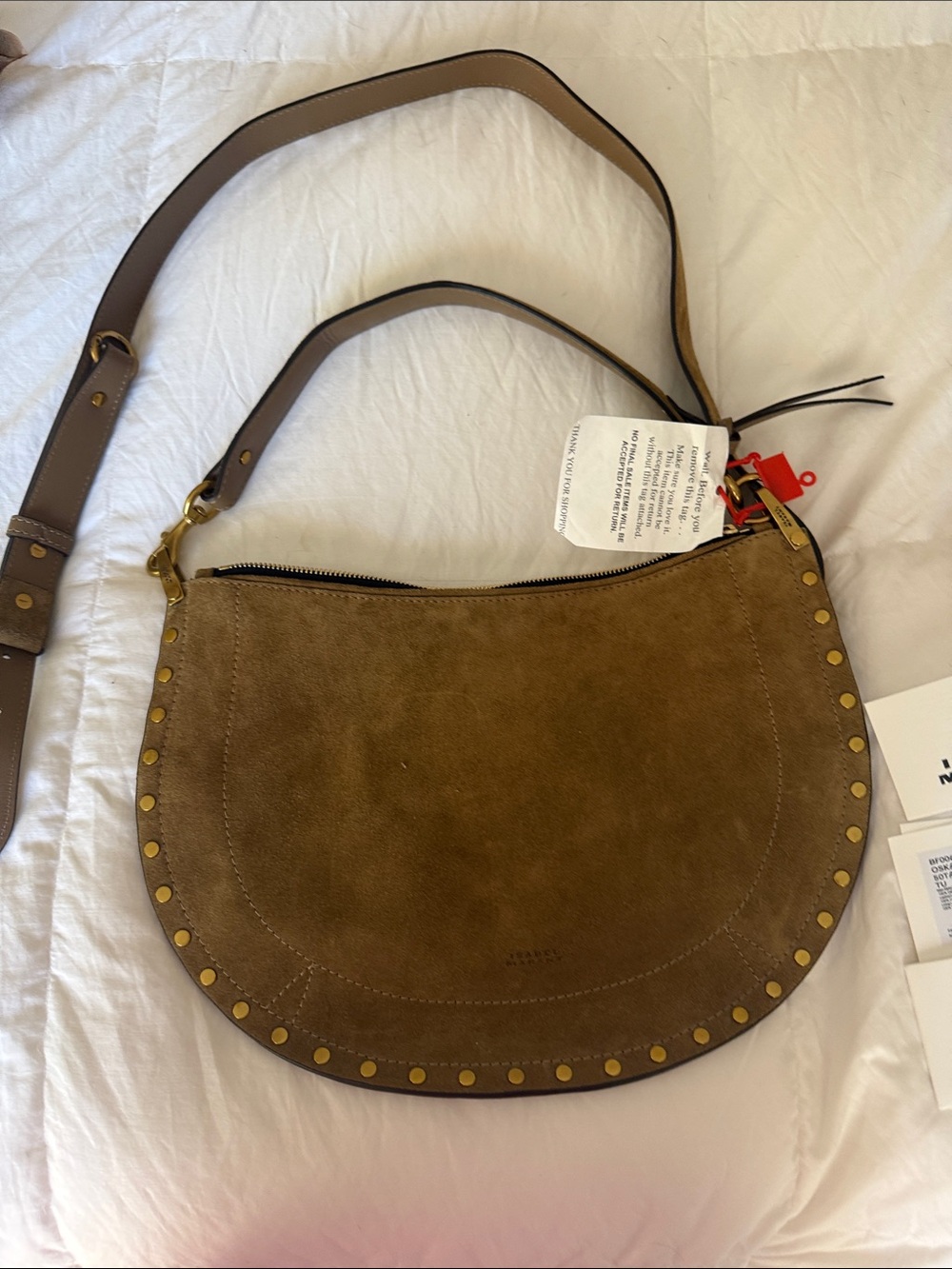 Isabel Marant Tan Suede Studded Saddle Shoulder Bag